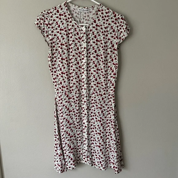 Reformation Vikki Rose Print Button Front Mini Dress in Size 4 - Picture 4 of 7